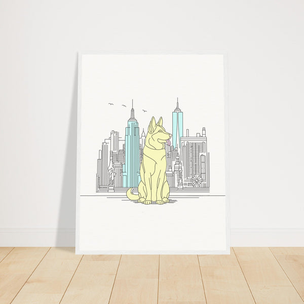 Urban Companion - Dog and Cityscape Art - 45x60 cm 18x24″ White frame - Wooden Framed Posters