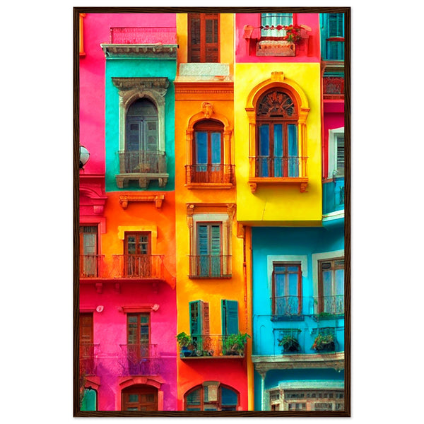 Vibrant Dreams - Colorful Cityscape Art - 60x90 cm 24x36″ Dark wood frame - Wooden Framed Poster