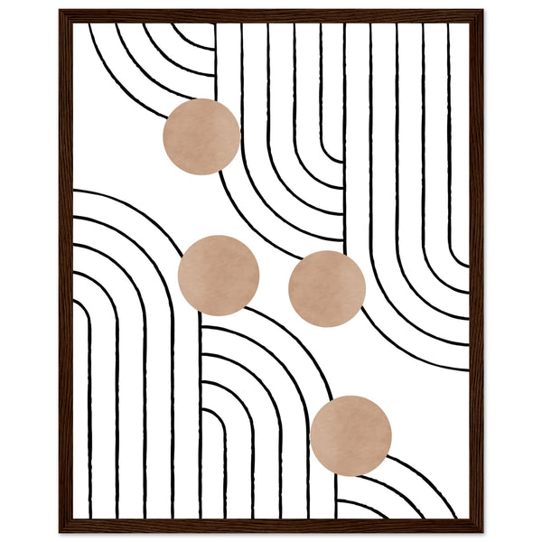 Timeless Elegance - Abstract Line Art with Natural Tones - 40x50 cm 16x20″ Dark wood frame - Wooden Framed Posters