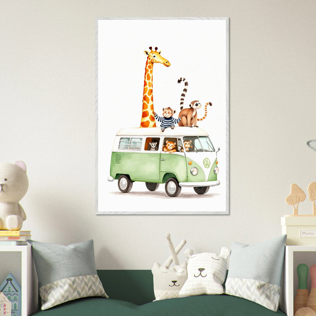 Joy Ride – Safari Van Wall Art for Kids - White frame - Wooden Framed Posters