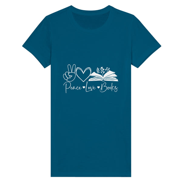 Literary Harmony - Peace, Love, Books Statement - Deep Teal - T-shirts