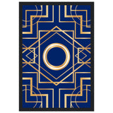 Art Deco Elegance - Blue & Gold Geometric Framed Print - 30x45 cm 12x18″ Black frame - Wooden Framed Posters