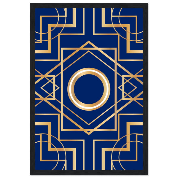 Art Deco Elegance - Blue & Gold Geometric Framed Print - 30x45 cm 12x18″ Black frame - Wooden Framed Posters