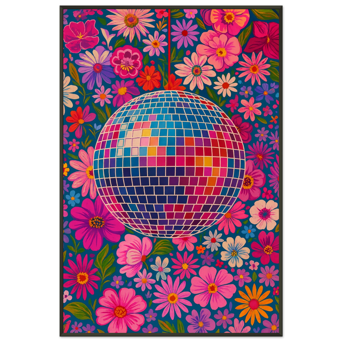 Disco Globe Floral – Metal Framed Poster Gift - - Metal Framed Posters