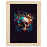 Nature’s Duality - Vibrant Flowers and Skull - 13x18 cm 5x7″ Wood frame - Wooden Framed Posters