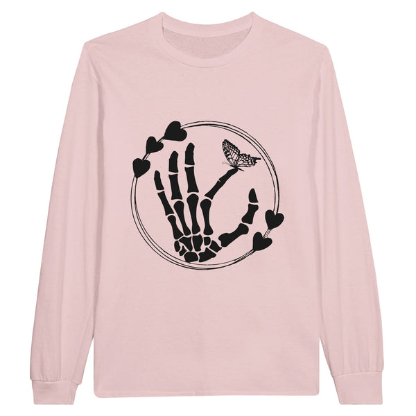 Infinite Love - Skeleton Hand & Butterfly Heart Graphic Tee - Light Pink - Sweatshirt