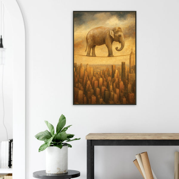 Give Big Dreams – Elephant on Wire Metal Framed Poster - - Metal Framed Posters