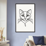 Timeless Cat Line Art - Natural Wood Framed Elegance - - Wooden Framed Posters