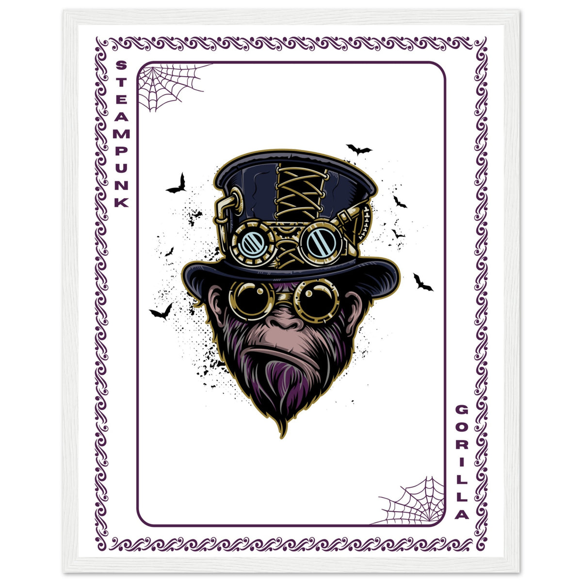 Elevate Your Decor - Steampunk, Funky, and Urban Gorilla Poster Set - 40x50 cm 16x20″ White frame Steampunk Gorilla - Wooden Framed Posters