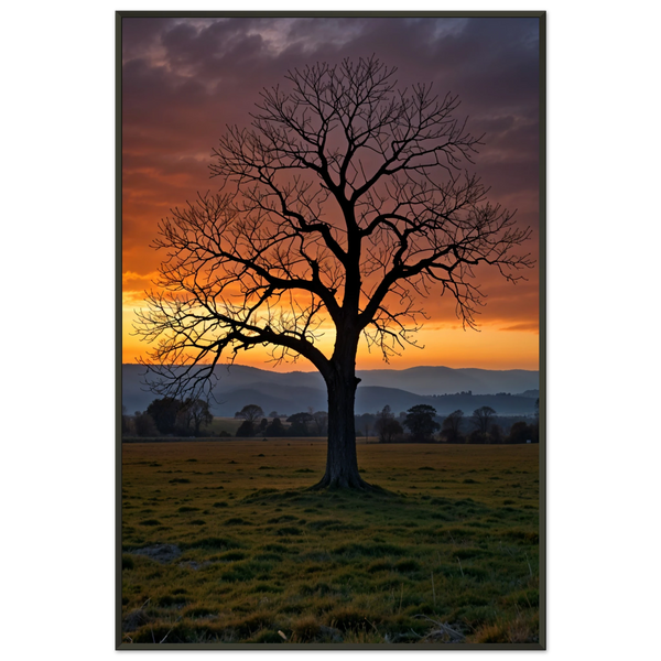 Sunset Solitude - Framed Tree Silhouette Poster - - Metal Framed Posters