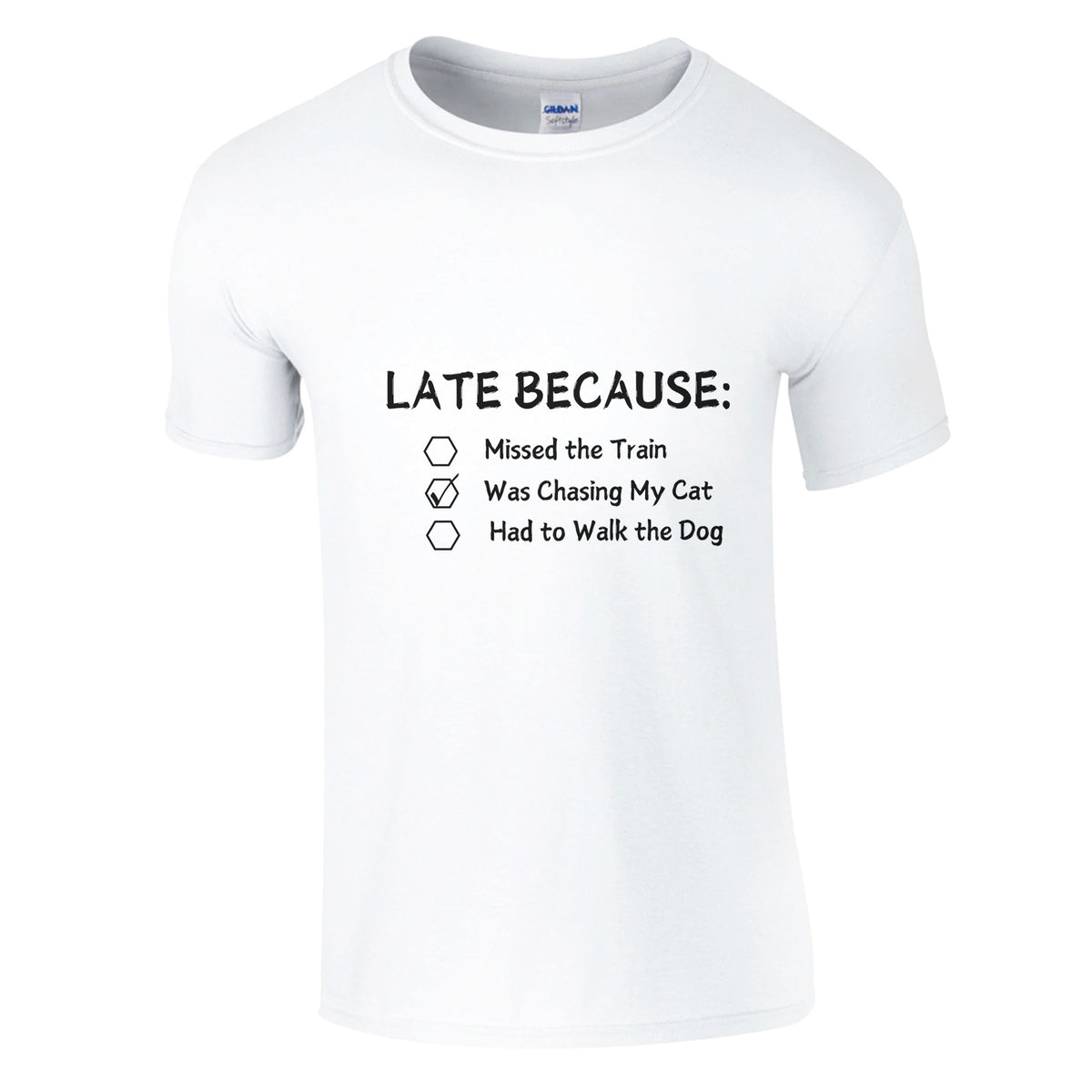 Late Again - Humorous Excuses Graphic Tee - White - Crewneck T-shirts