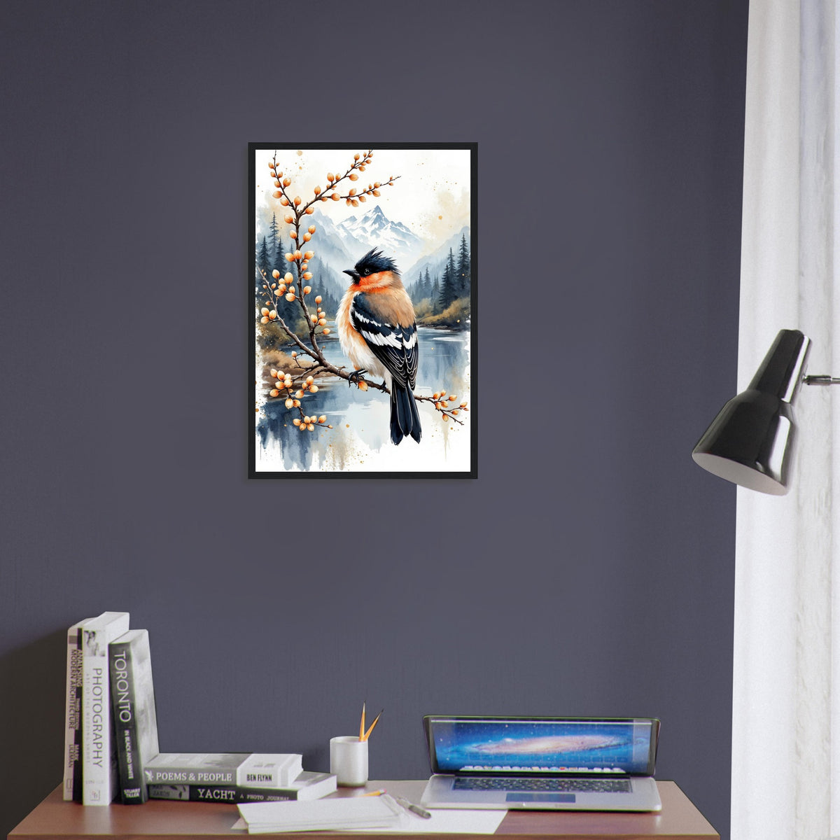 Serene Sanctuary - Bird & Bloom Framed Art Print - 40x60 cm 16x24″ Black frame - Framed Posters