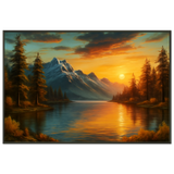 Metal Framed Poster – Golden Sunset over Mountain Lake - - Metal Framed Posters