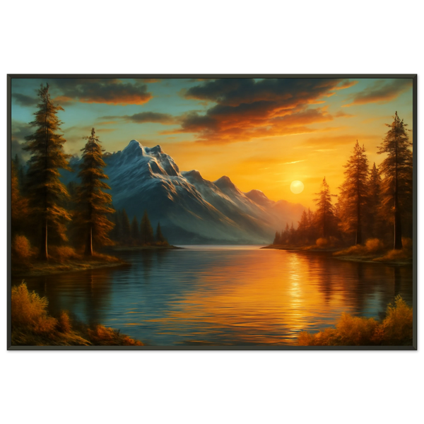 Metal Framed Poster – Golden Sunset over Mountain Lake - - Metal Framed Posters
