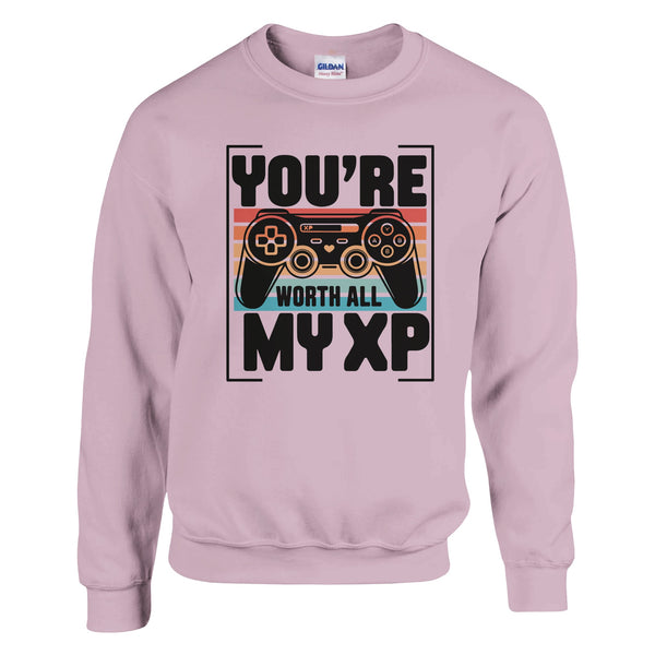 Worth All My XP - Gamer Sweatshirt - Light Pink - Sweatshirts