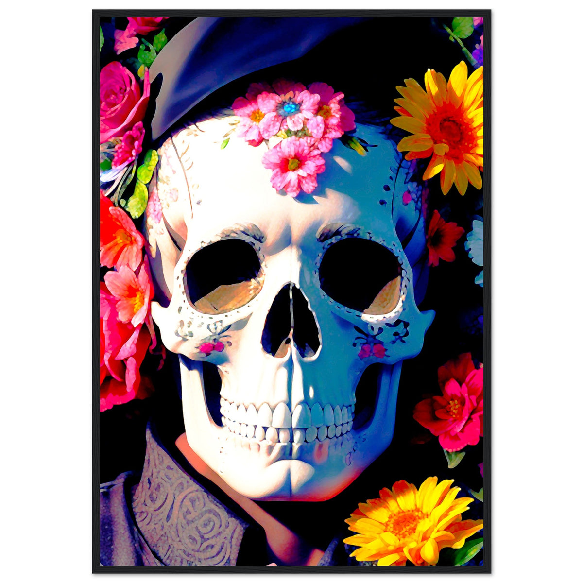 Mystical Bloom - Premium Floral Skull Poster - 70x100 cm 28x40″ Black frame - Wooden Framed Posters