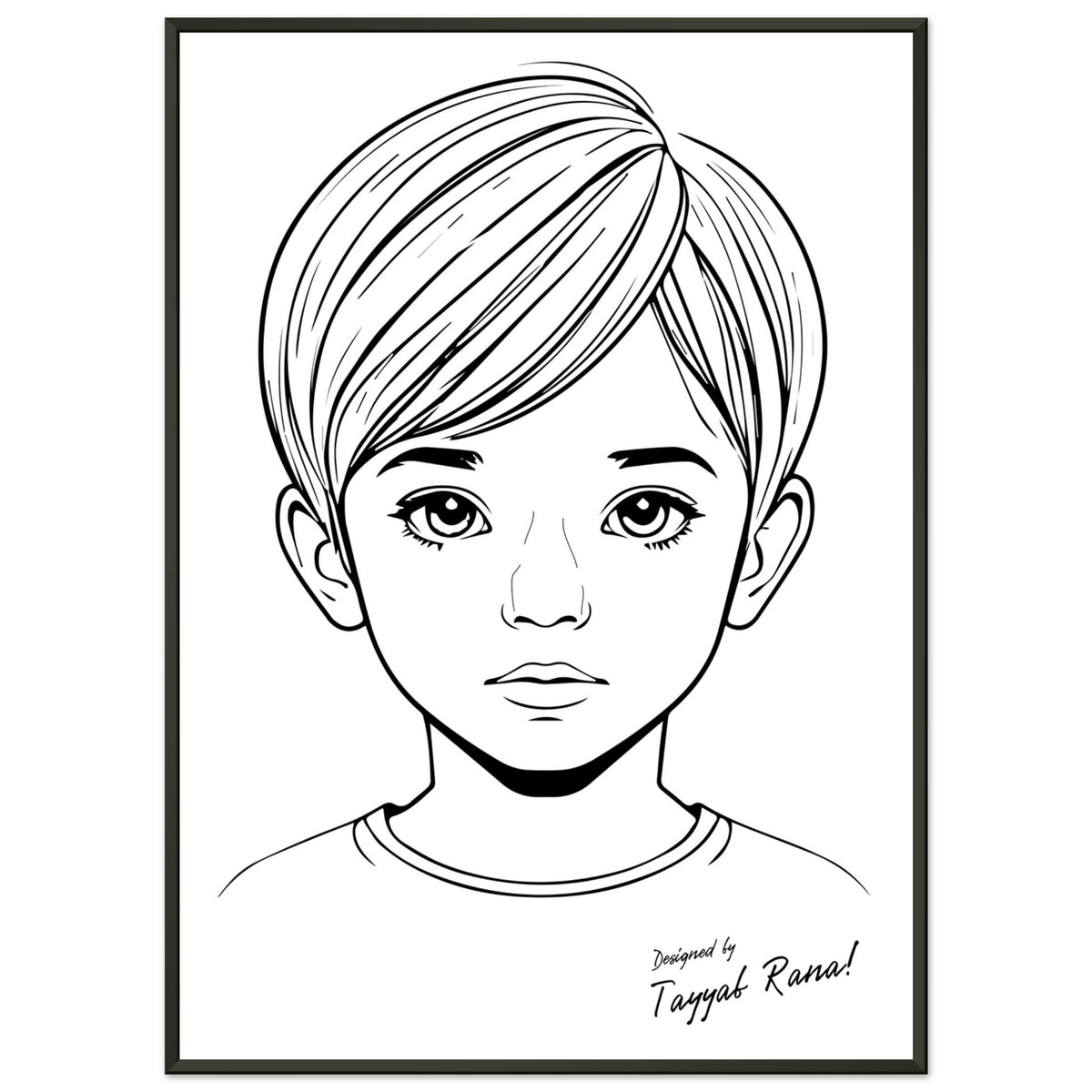 Innocence in Line Art - Framed Portrait of Childhood - 50x70 cm 20x28″ - Framed Posters