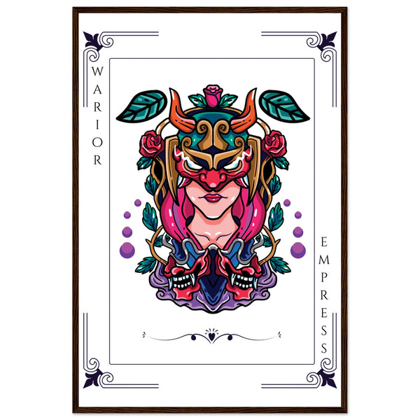 Artistry Unleashed - Warrior, Sacred Bull, and Tiger Spirit - 60x90 cm 24x36″ Dark wood frame Warior Empress - Wooden Framed Posters