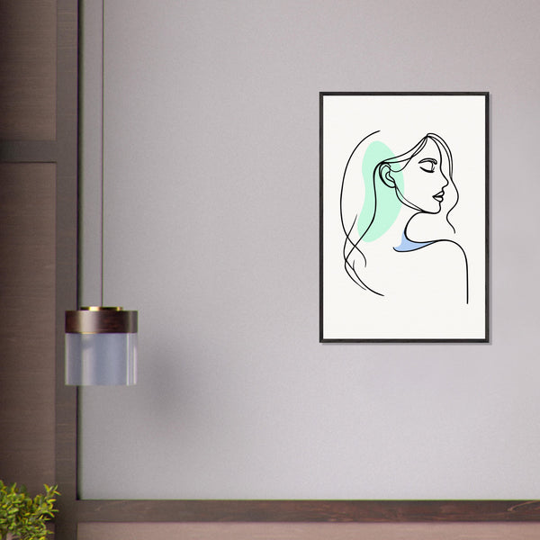 Elegance in Line - Minimalist Female Profile Art - - Wooden Framed Posters