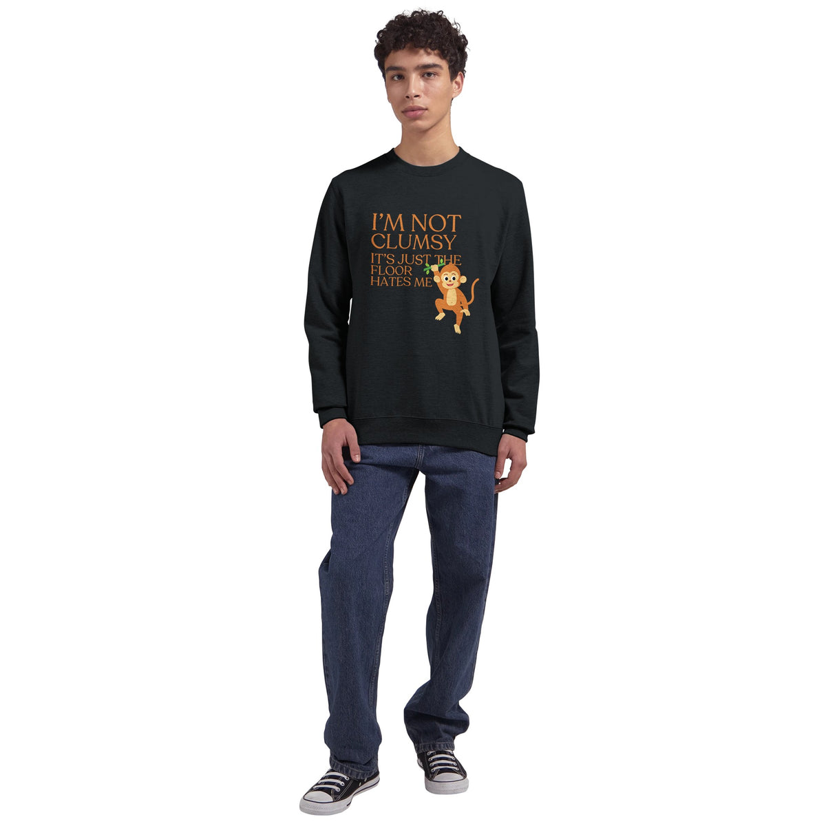 Fun and Clumsy Monkey Sweatshirt - Black - Crewneck Sweatshirts