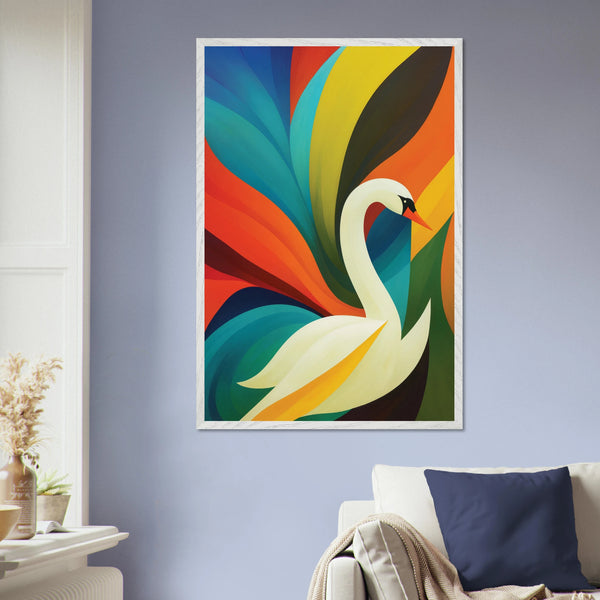 Retro Swan Wooden Framed Poster – Elegant Art Gift - - Wooden Framed Posters