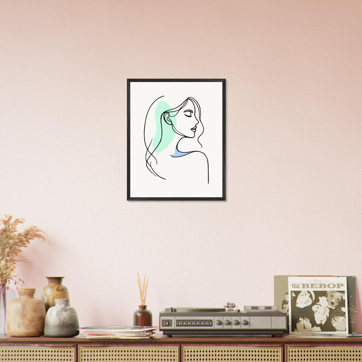 Elegance in Line - Minimalist Female Profile Art - 40x50 cm 16x20″ Black frame - Wooden Framed Posters