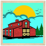 Countryside Sunrise - A Nostalgic Barn Scene - 30x30 cm 12x12″ Wood frame - Wooden Framed Posters