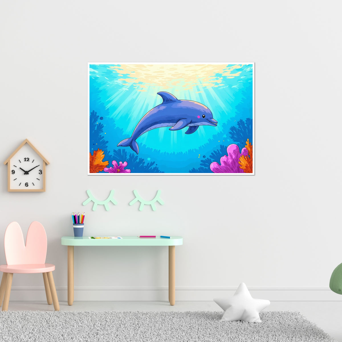 Joyful Dolphin's Ocean Dive - 16x24 - Framed Posters