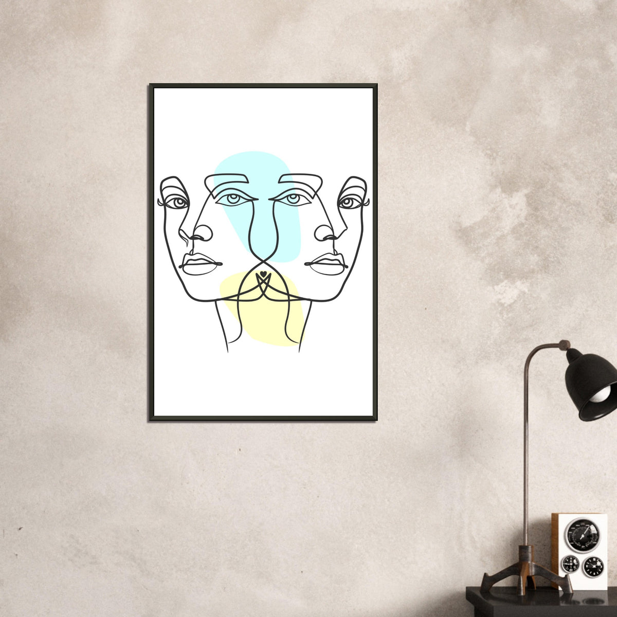 Twins in Harmony - Minimalist Faces with Pastel Touch - - Metal Framed Posters