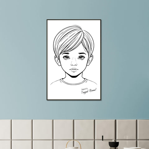 Image of Innocence in Line Art - Framed Portrait of Childhood