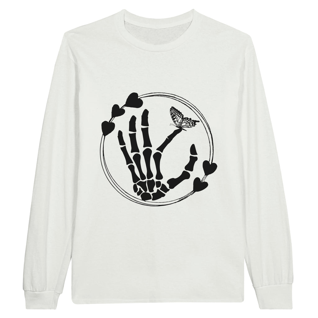 Infinite Love - Skeleton Hand & Butterfly Heart Graphic Tee - White - Sweatshirt