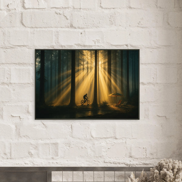 Golden Forest Rays – Giftable Metal Framed Poster - - Metal Framed Posters