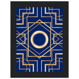 Art Deco Elegance - Blue & Gold Geometric Framed Print - 13x18 cm 5x7″ Black frame - Wooden Framed Posters