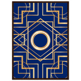 Art Deco Elegance - Blue & Gold Geometric Framed Print - 50x70 cm 20x28″ Dark wood frame - Wooden Framed Posters