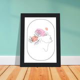 Ethereal Blossom Muse - Framed Line Art Poster - - Wooden Framed Posters