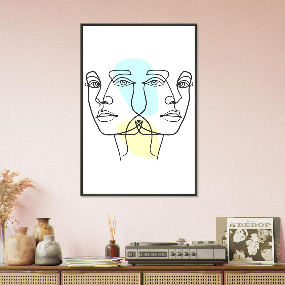 Twins in Harmony - Minimalist Faces with Pastel Touch - - Metal Framed Posters