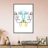 Twins in Harmony - Minimalist Faces with Pastel Touch - - Metal Framed Posters