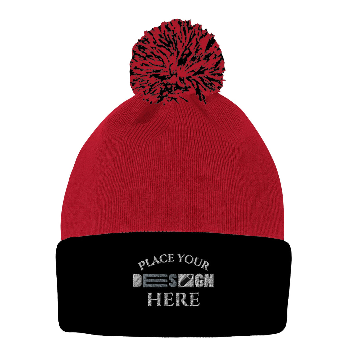 The Perfect Pom-Pom Customizable Cuffed Beanie for All Seasons - red black - Beanies