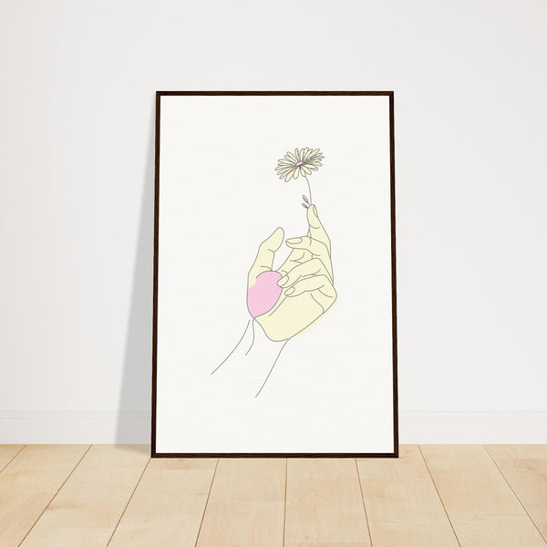 Artistic Grace - Hand & Flower Poster in Pine Wood Frame - 60x90 cm 24x36″ Dark wood frame - Wooden Framed Posters