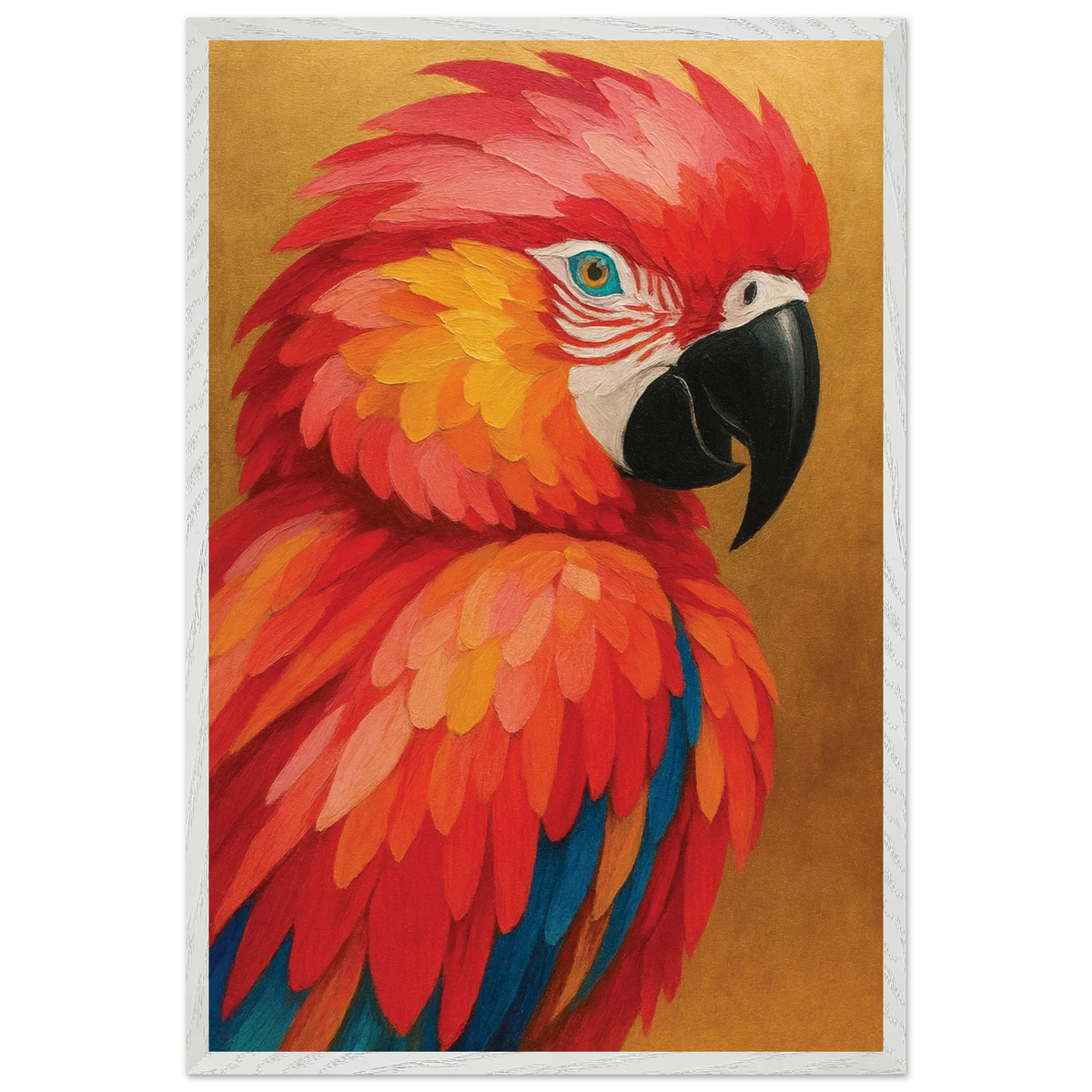 Majestic Parrot Poster – Colorful Wooden Frame Gift - White frame - Wooden Framed Posters