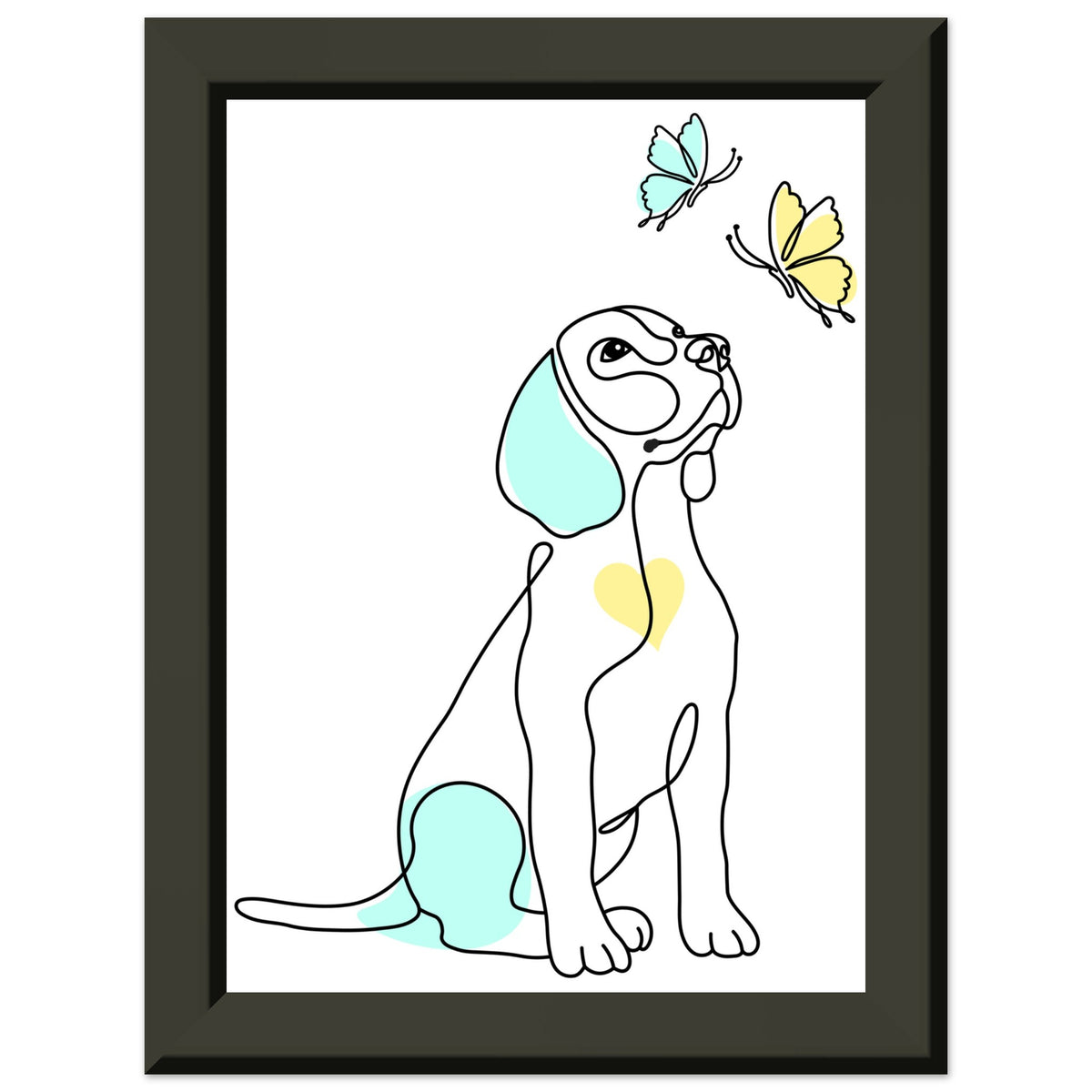 Whimsical Paws - Puppy Line Art with Soft Pastels - 13x18 cm 5x7″ - Metal Framed Posters