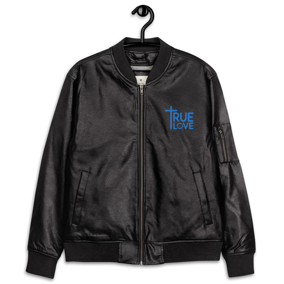 True Love Embodied - Embroidered Faux Leather Bomber Jacket - -