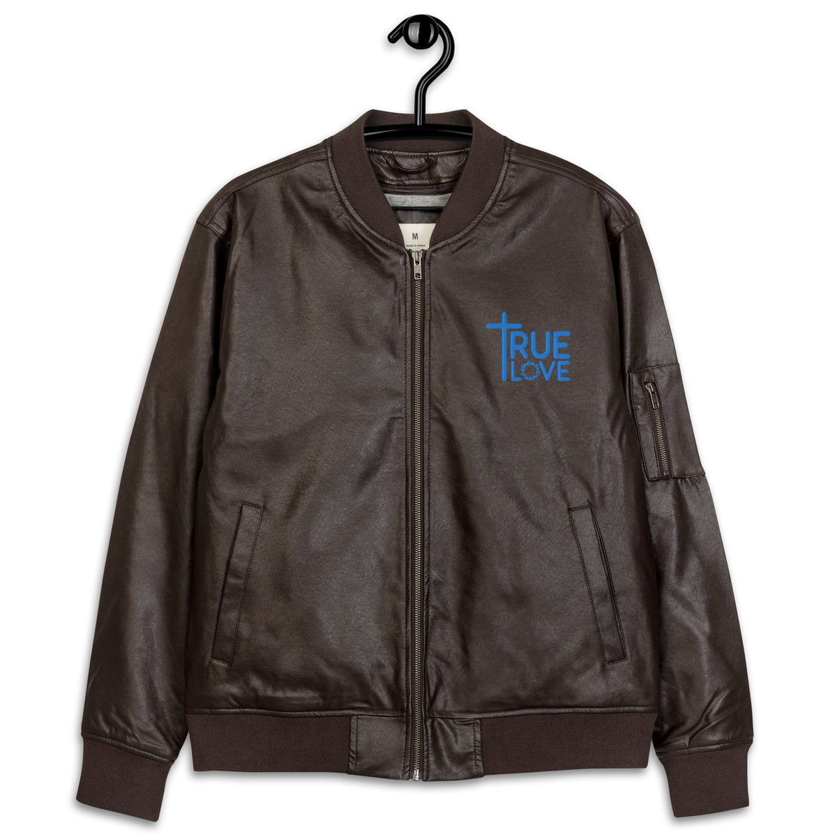 True Love Embodied - Embroidered Faux Leather Bomber Jacket - -