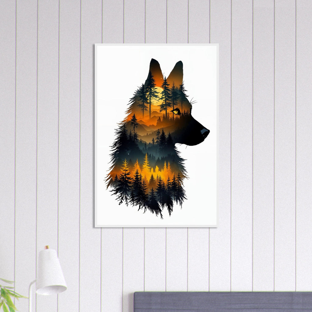 Guardian of the Forest - Wolf Portrait in Wooden Frame - White frame 60x90 cm 24x36″ - Wooden Framed Posters