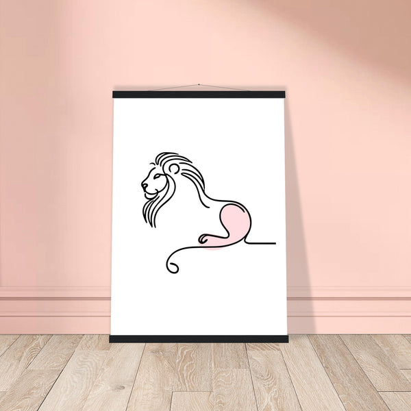 Regal Simplicity - Minimalist Lion Design - 50x70 cm 20x28″ Black wall hanger - Posters With Hanger