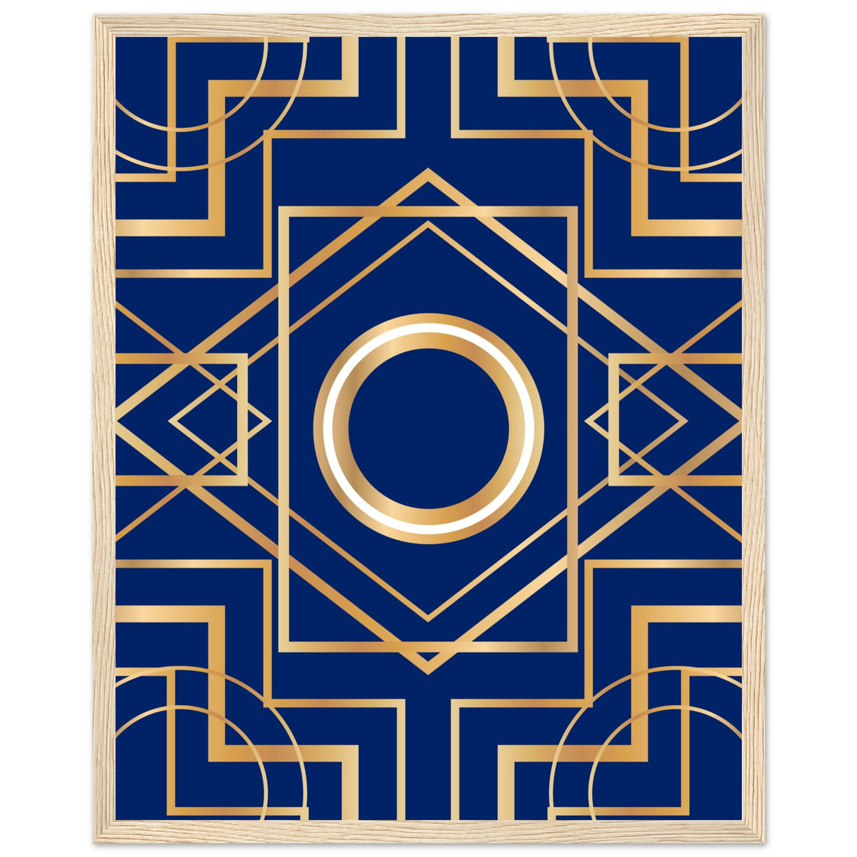 Art Deco Elegance - Blue & Gold Geometric Framed Print - 40x50 cm 16x20″ Wood frame - Wooden Framed Posters