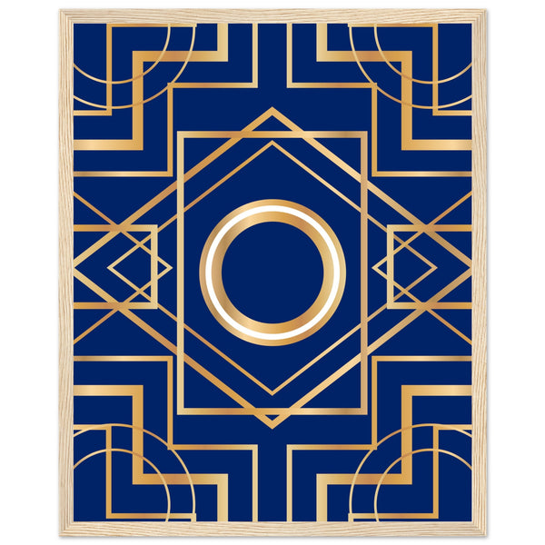 Art Deco Elegance - Blue & Gold Geometric Framed Print - 40x50 cm 16x20″ Wood frame - Wooden Framed Posters