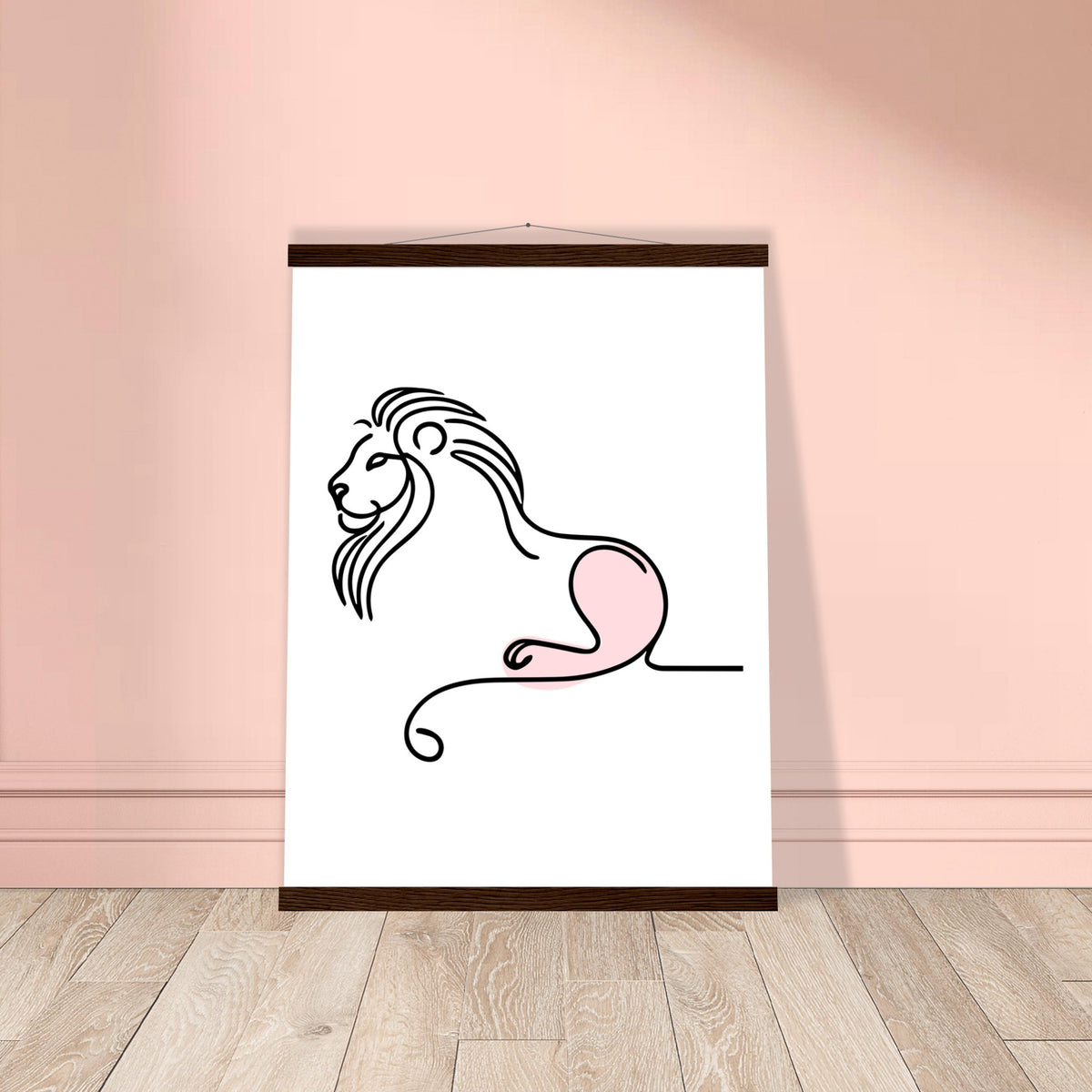 Regal Simplicity - Minimalist Lion Design - 45x60 cm 18x24″ Dark wood wall hanger - Posters With Hanger