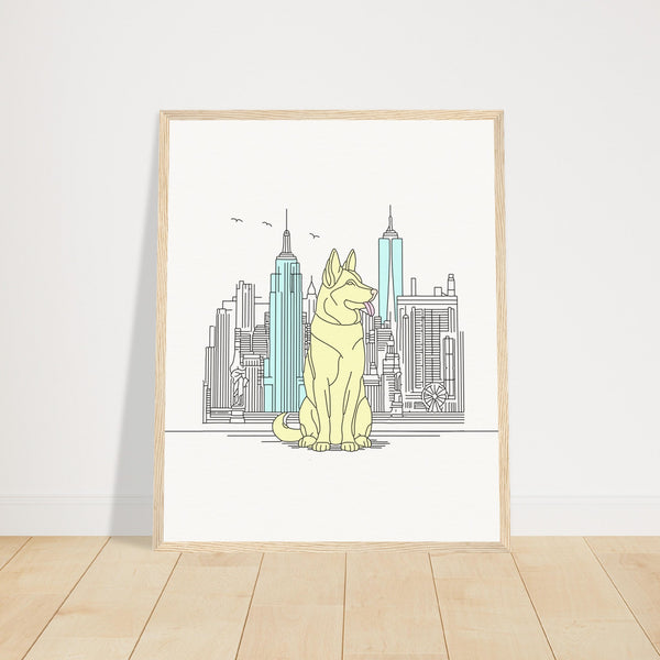 Urban Companion - Dog and Cityscape Art - 40x50 cm 16x20″ Wood frame - Wooden Framed Posters