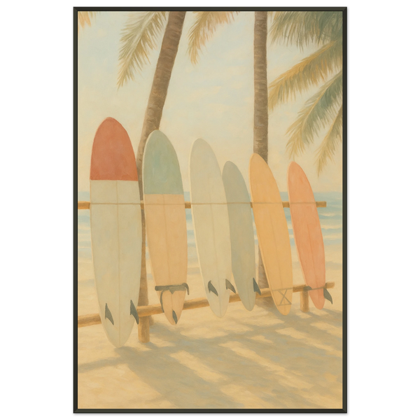 Surfboard Serenity – Framed Poster for Beach Lovers - - Metal Framed Posters